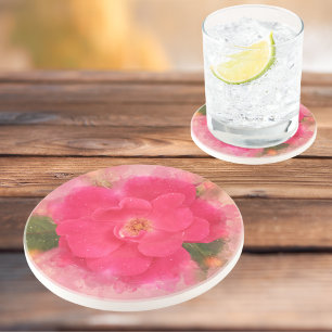 Roze Knockout Roos Waterverf Zandsteen Onderzetter