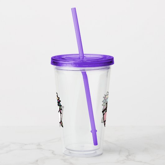 Roze knollen thee & unicorn acryltrommel acryl drinkbeker (Links)