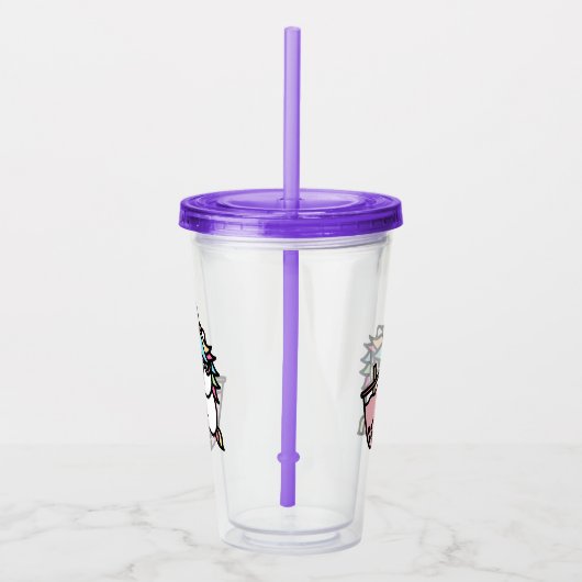 Roze knollen thee & unicorn acryltrommel acryl drinkbeker (Rechts)