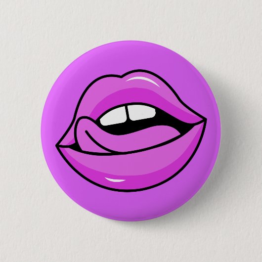 Roze knop Lips Ronde Button 5,7 Cm (Voorkant)