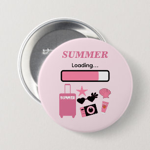 Roze knop voor zomerlading ronde button 7,6 cm