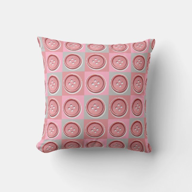 Roze knoppen en geruit patroon kussen (Voorkant)
