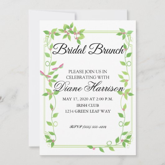Roze knoppen op Green Ivy Wedding Shower Invitatio Kaart (Voorkant)
