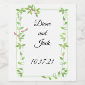 Roze knoppen op groen Ivy Weddenschap Wijn Etiket (Enkel label)