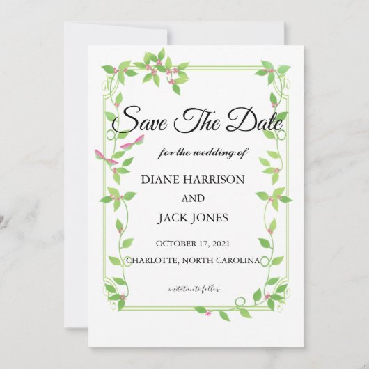 Roze knoppen op groene ijzige bruiloft sparen de d kaart (Voorkant)