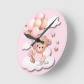 Roze Knuffel Beer Kinderkamer Wandklok (Hoek)