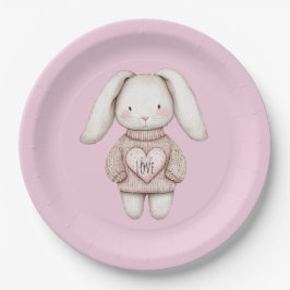 Roze Knuffel Konijn Roze Trui Hart Baby Shower Papieren Bordje