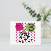 Roze Koe 3e verjaardag overhemden en cadeaus Briefkaart (Staand voorkant)