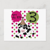 Roze Koe 3e verjaardag overhemden en cadeaus Briefkaart (Voorkant)