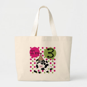 Roze Koe 3e verjaardag overhemden en cadeaus Grote Tote Bag