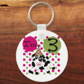 Roze Koe 3e verjaardag overhemden en cadeaus Sleutelhanger (Voorkant)