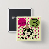 Roze Koe 3e verjaardag overhemden en cadeaus Vierkante Button 5,1 Cm (Voorkant /achterkant)