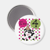 Roze Koe 4e Verjaardag Tshirts en geschenken Magneet (Voorkant / Achterkant)