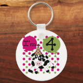 Roze Koe 4e Verjaardag Tshirts en geschenken Sleutelhanger (Voorkant)