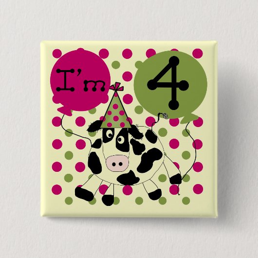 Roze Koe 4e Verjaardag Tshirts en geschenken Vierkante Button 5,1 Cm (Voorkant)