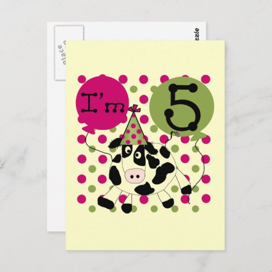 Roze Koe 5e Verjaardag Tshirts en geschenken Briefkaart (Voorkant / Achterkant)