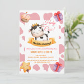 Roze Koe Afdrukken 1e verjaardag Holly Koe Kaart (Staand voorkant)