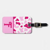 Roze Koe Afdrukken, Initiaal van het Kind Kleurblo Bagagelabel (Voorkant horizontaal)