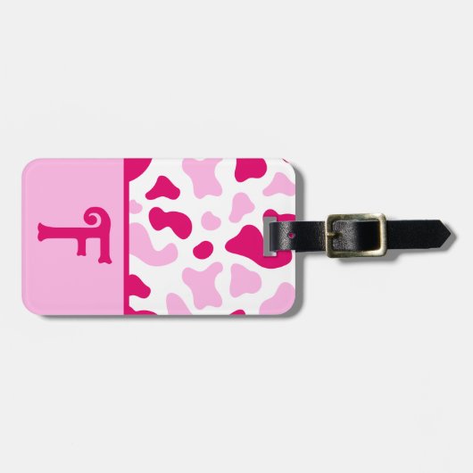 Roze Koe Afdrukken, Initiaal van het Kind Kleurblo Bagagelabel (Voorkant horizontaal)