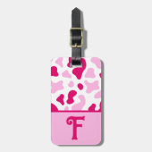 Roze Koe Afdrukken, Initiaal van het Kind Kleurblo Bagagelabel (Voorkant verticaal)
