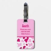 Roze Koe Afdrukken, Initiaal van het Kind Kleurblo Bagagelabel (Achterkant verticaal)