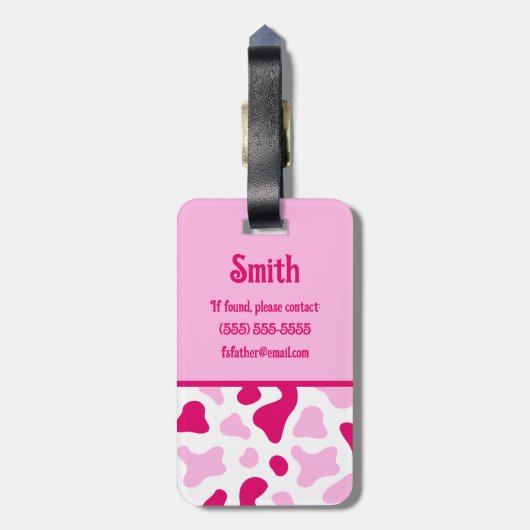 Roze Koe Afdrukken, Initiaal van het Kind Kleurblo Bagagelabel (Achterkant verticaal)