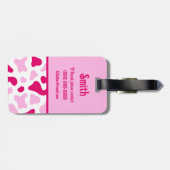 Roze Koe Afdrukken, Initiaal van het Kind Kleurblo Bagagelabel (Achterkant horizontaal)