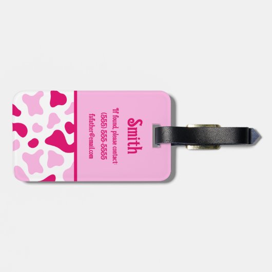 Roze Koe Afdrukken, Initiaal van het Kind Kleurblo Bagagelabel (Achterkant horizontaal)