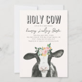 Roze Koe Baby shower Invitation | KOE WATERVERF Kaart (Voorkant)