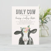 Roze Koe Baby shower Invitation | KOE WATERVERF Kaart (Staand voorkant)