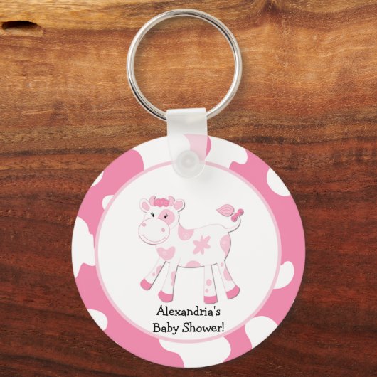 Roze Koe Boerderij Thema Aangepaste Sleutelhanger (Voorkant)