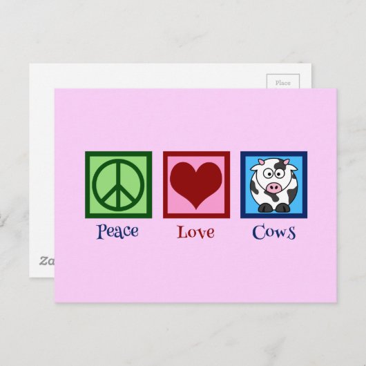 Roze Koe Briefkaart (Voorkant / Achterkant)