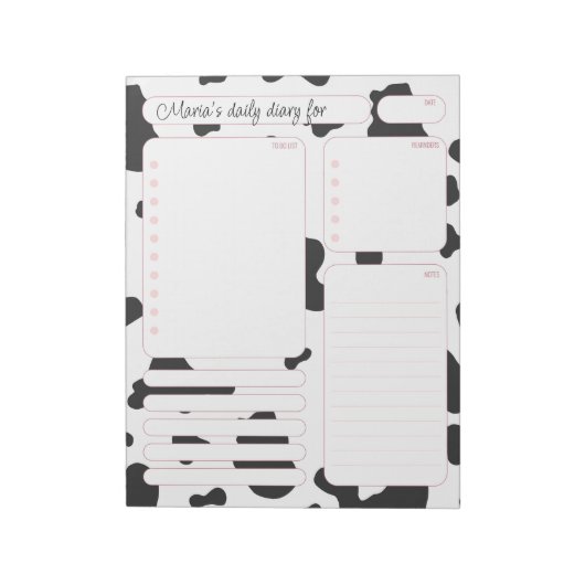 Roze Koe dagelijkse planernotities en lijst doen Notitieblok (Linkerzijde)