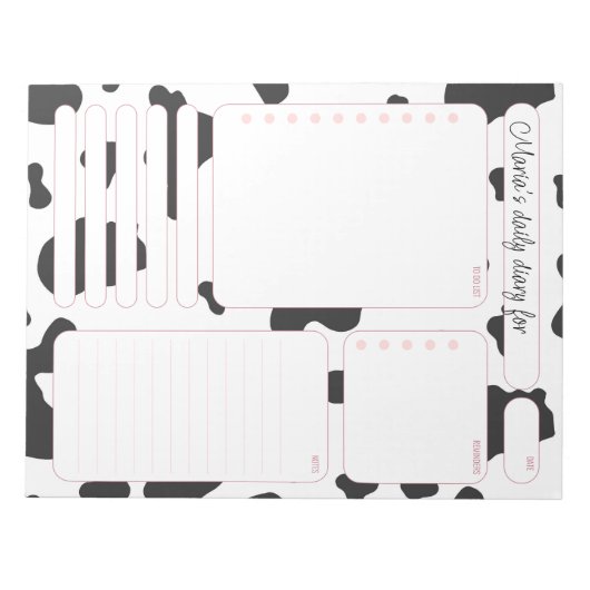 Roze Koe dagelijkse planernotities en lijst doen Notitieblok (Voorkant)