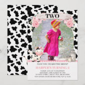 Roze Koe Druk Roze Floral Foto Birthday Kaart (Voorkant / Achterkant)