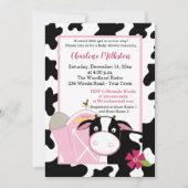 Roze Koe Girl Baby shower Invitation Kaart (Voorkant)