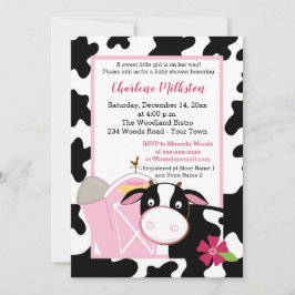 Roze Koe Girl Baby shower Invitation Kaart