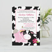 Roze Koe Girl Baby shower Invitation Kaart (Staand voorkant)