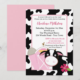 Roze Koe Girl Baby shower Invitation Kaart
