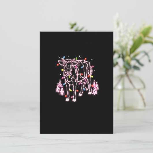 Roze Koe in kerstlampjes Funny Xmas Koeien Kaart (Staand voorkant)