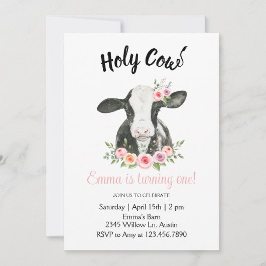 Roze Koe met Koe drukuitnodiging Kaart (Voorkant)