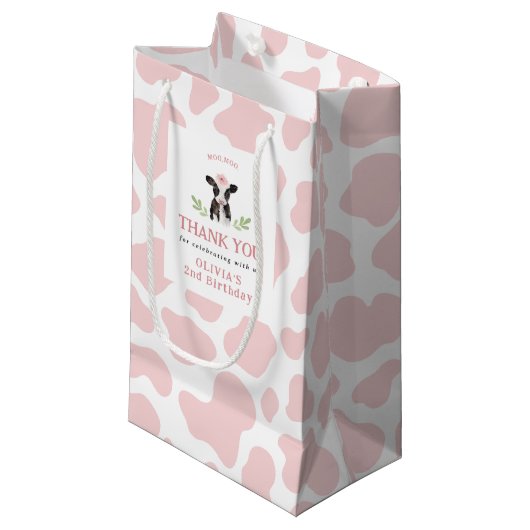Roze Koe Patroon Gift Bag Klein Cadeauzakje (Voorkant Gekanteld)