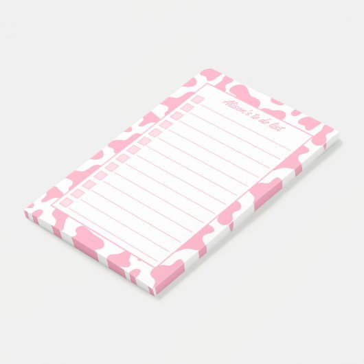 Roze Koe print gepersonaliseerd om te doen lijst Post-it® Notes (Schuin)