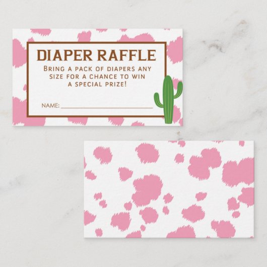 Roze Koe Print Luier Raffle Ticket Informatiekaartje (Voorkant / Achterkant)