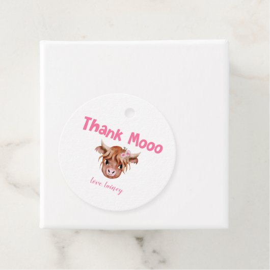 Roze Koe Theme Birthday Party Bedankjes Labels (In situ)