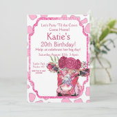 Roze Koe uitnodiging, elke leeftijd, Koe verjaarda Kaart (Staand voorkant)