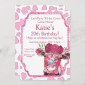 Roze Koe uitnodiging, elke leeftijd, Koe verjaarda Kaart (Voorkant / Achterkant)