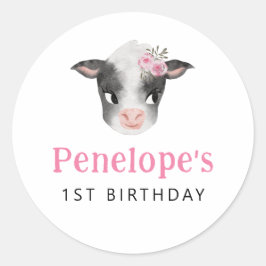 Roze Koe verjaardagsfeestje gunst Ronde Sticker
