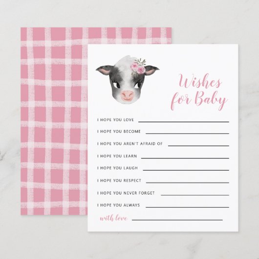 Roze Koe Wensen voor Baby Kaart (Voorkant / Achterkant)