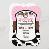 Roze Koeienhuid Cowboy Birthday Invite Kaart (Voorkant / Achterkant)